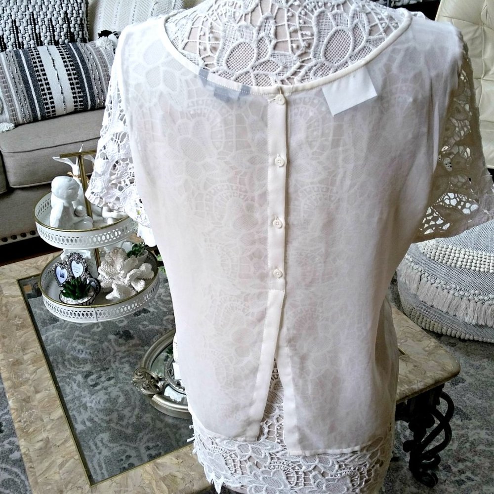 ROMANTIC Crochet LACE & SHEER Blouse A.E.O. - Picture 3 of 3